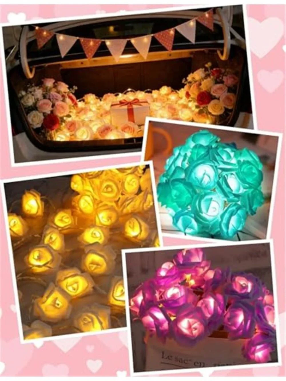 Yellow Rose LED String Lights Battery Operated Fairy Lights Romantic Decor 10Ft